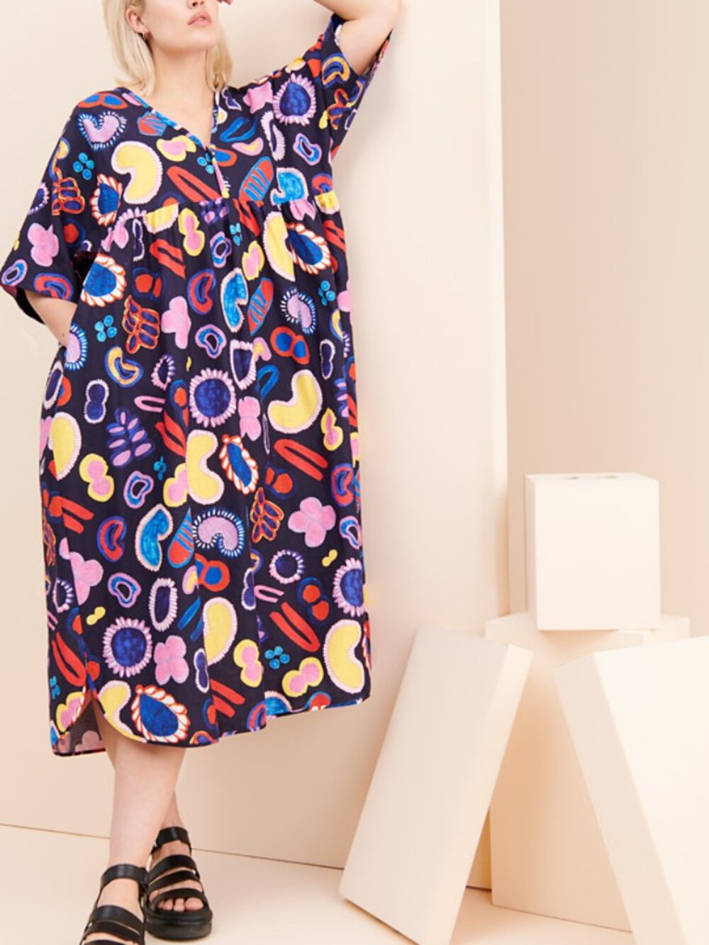 OTTOD’AME Women's Blu Abito Midi Dress Size 4 In Black Multi